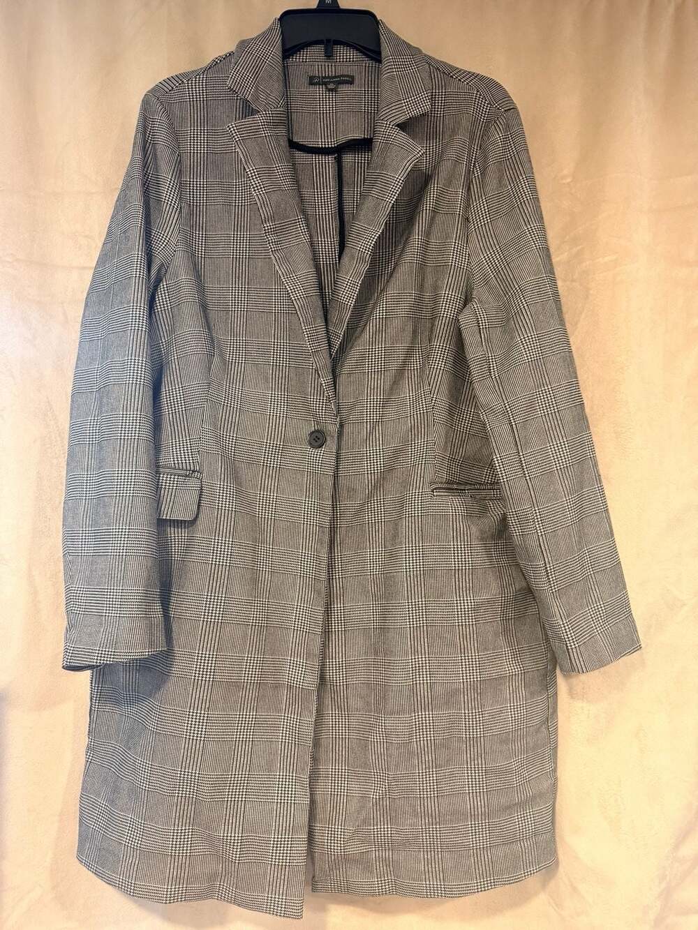Adrianna Papell Women's Black and White Plaid Longline Blazer Jacket Size XL